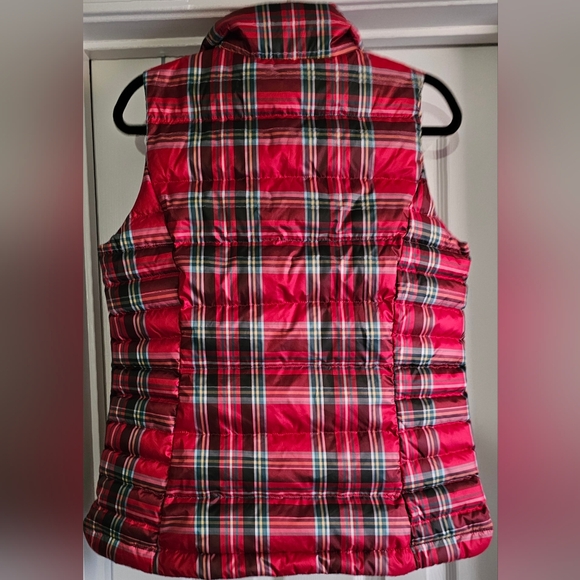 Lands' End Red Tartan Plaid Collared Puffer Zipper Vest Size Small 6/8 - Picture 3 of 8